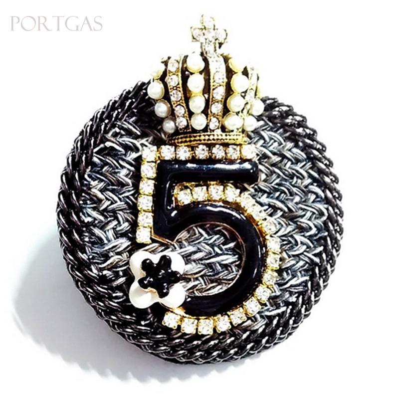 Brand Design Crystal Crown Broșe c No.5 Broșe pentru femei Strass Cruce Cuz broșă Broșă Retro Circle Pin Bijuterii