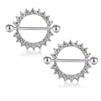 1 pereche de inel de piercing pentru mamelon cu zircon din oțel chirurgical 14G bijuterii sexy pentru piercing pentru mamelon de craniu, bijuterii de cristal pentru inimă, bară de bijuterii pentru corp
