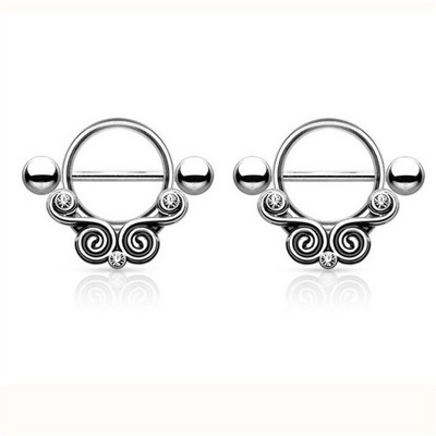 1 pereche de inel de piercing pentru mamelon cu zircon din oțel chirurgical 14G bijuterii sexy pentru piercing pentru mamelon de craniu, bijuterii de cristal pentru inimă, bară de bijuterii pentru corp