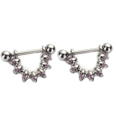 1 pereche de inel de piercing pentru mamelon cu zircon din oțel chirurgical 14G bijuterii sexy pentru piercing pentru mamelon de craniu, bijuterii de cristal pentru inimă, bară de bijuterii pentru corp