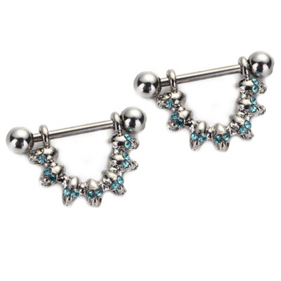 1 pereche de inel de piercing pentru mamelon cu zircon din oțel chirurgical 14G bijuterii sexy pentru piercing pentru mamelon de craniu, bijuterii de cristal pentru inimă, bară de bijuterii pentru corp