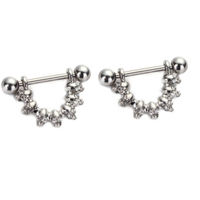 1 pereche de inel de piercing pentru mamelon cu zircon din oțel chirurgical 14G bijuterii sexy pentru piercing pentru mamelon de craniu, bijuterii de cristal pentru inimă, bară de bijuterii pentru corp