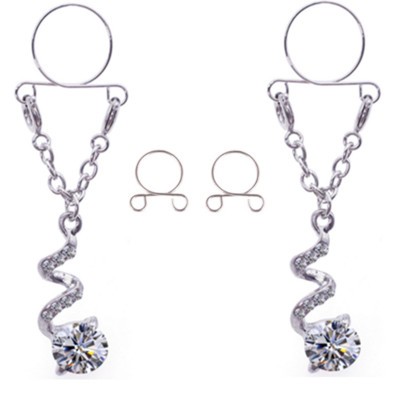 1 pereche de inel de piercing pentru mamelon fals din zircon cu flori, aripi sexy din oțel inoxidabil, bijuterii care atârnă mamelon fals, piercing de tepel fals