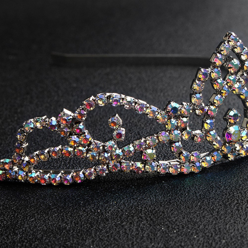 Coroana nunta Mireasa Argintiu AB Diamant colorat Diadema Mireasa Copii Bandita pentru aniversare Tiara nunta Accesorii pentru par Tiara petrecere