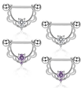 2PCS Flower Nipple Piercing Ring 14G Sexy Heart Nipple Shield Piercing Ring Tepel Piercing Pezon Mujer Дамски бижута за тяло