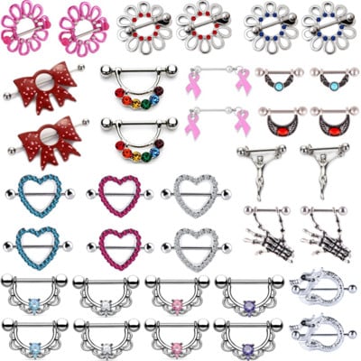 2PCS Flower Nipple Piercing Prsten 14G Seksi Heart Nipple Shield Piercing Prsten Tepel Piercing Pezon Mujer Ženski Nakit za Tijelo