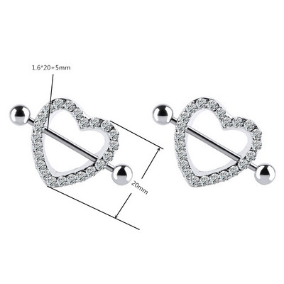 2Vnt Gėlių spenelių auskarų vėrimo žiedas 14G Sexy Heart Spenelių skydas Auskarų vėrimo žiedas Tepel Auskarų vėrimas Pezon Mujer Moteriški papuošalai kūnui