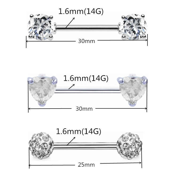 Piercing do bradavky s 2 ks z chirurgickej ocele so zirkónom, 14G, sexy lesklý guľôčkový piercing do bradavky, činka, šperky, piercing do bradavky, darček pre ženu.