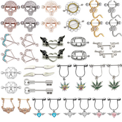 1 pár koponya sebészeti acél mellbimbó piercing gyűrű 14 g virág mellbimbó gyűrű csüngő szexi testékszer Tepel piercing Pezon Mujer ajándék