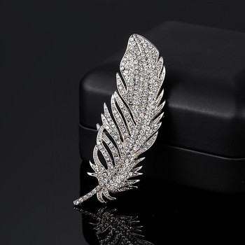 YAMEGA Fashion Full Rhinestones Feather Brooch Pins Луксозни дрехи Дамски палта Брошки Карфици Яка Дизайнерски аксесоари за бижута