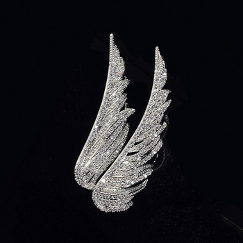 YAMEGA Fashion Full Rhinestones Feather Brooch Pins Луксозни дрехи Дамски палта Брошки Карфици Яка Дизайнерски аксесоари за бижута