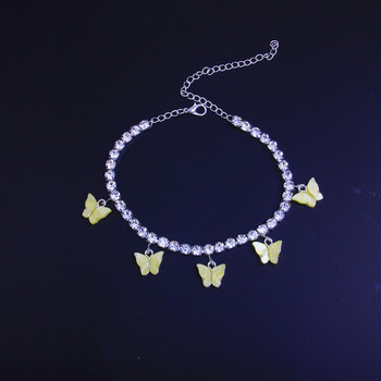 Huitan Bling Bling Butterfly Anklet за жени Лятна плажна гривна за глезена Аксесоари Подарък за парти Изявление за бижута Тенденция за 2022 г.