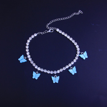 Huitan Bling Bling Butterfly Anklet за жени Лятна плажна гривна за глезена Аксесоари Подарък за парти Изявление за бижута Тенденция за 2022 г.