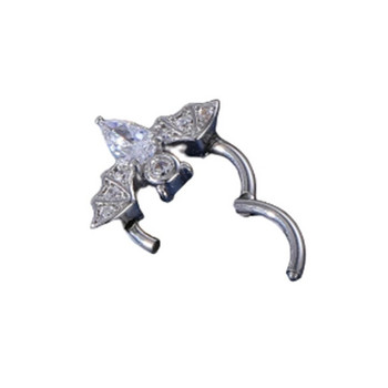 1 PC Дизайн на прилеп CZ Crystal Nose Ring 316L неръждаема стомана Преграда Clicker 16G Ухо Трагус хрущял Daith Пиърсинг Бижута 8MM