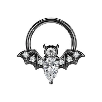1 kom. Dizajn šišmiša CZ kristalni prsten za nos 316L nehrđajući čelik septum kliker 16G uho tragus hrskavica Daith piercing nakit 8 mm