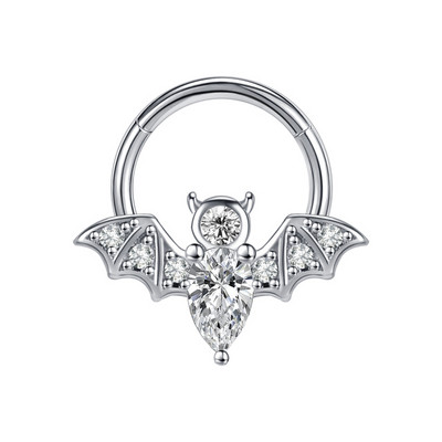 1 kom. Dizajn šišmiša CZ kristalni prsten za nos 316L nehrđajući čelik septum kliker 16G uho tragus hrskavica Daith piercing nakit 8 mm