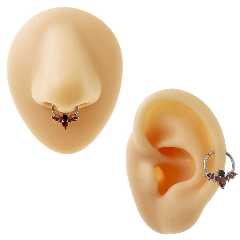 1 kom. Dizajn šišmiša CZ kristalni prsten za nos 316L nehrđajući čelik septum kliker 16G uho tragus hrskavica Daith piercing nakit 8 mm