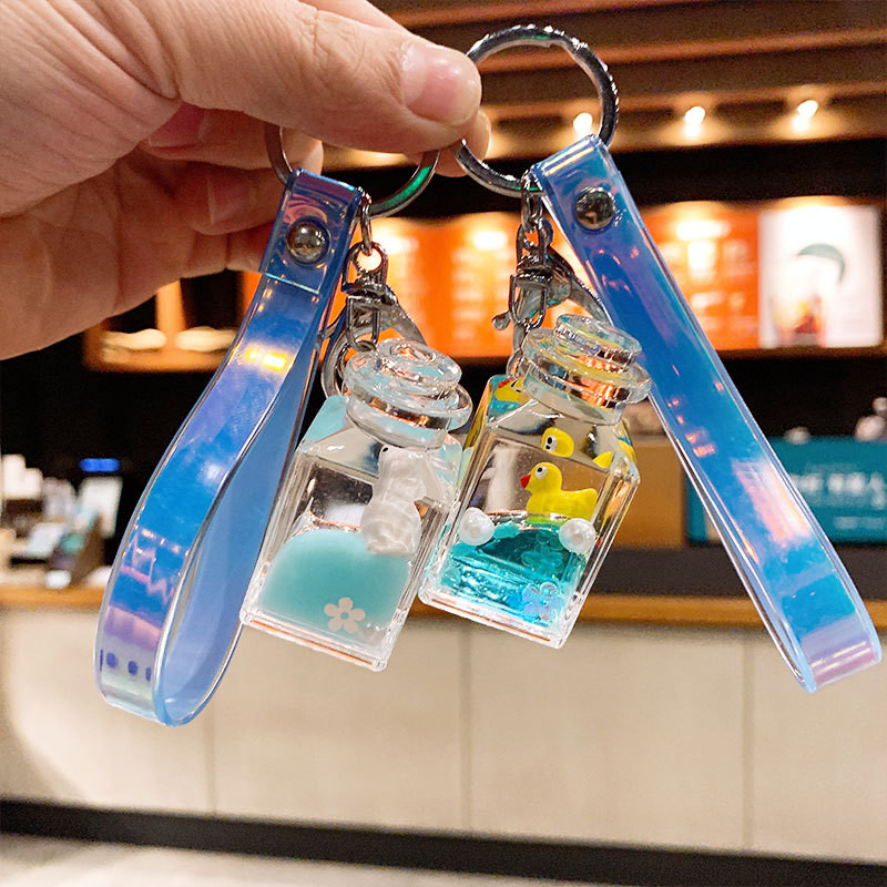 Naujas mados jūrinių gyvūnų automobilio raktų pakabukas, greitas smėlis į alyvą Drift buteliuko raktų maišelio pakabukas, puiki dovana