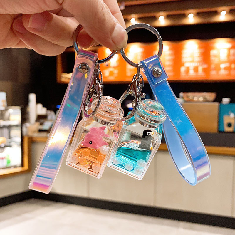 Naujas mados jūrinių gyvūnų automobilio raktų pakabukas, greitas smėlis į alyvą Drift buteliuko raktų maišelio pakabukas, puiki dovana