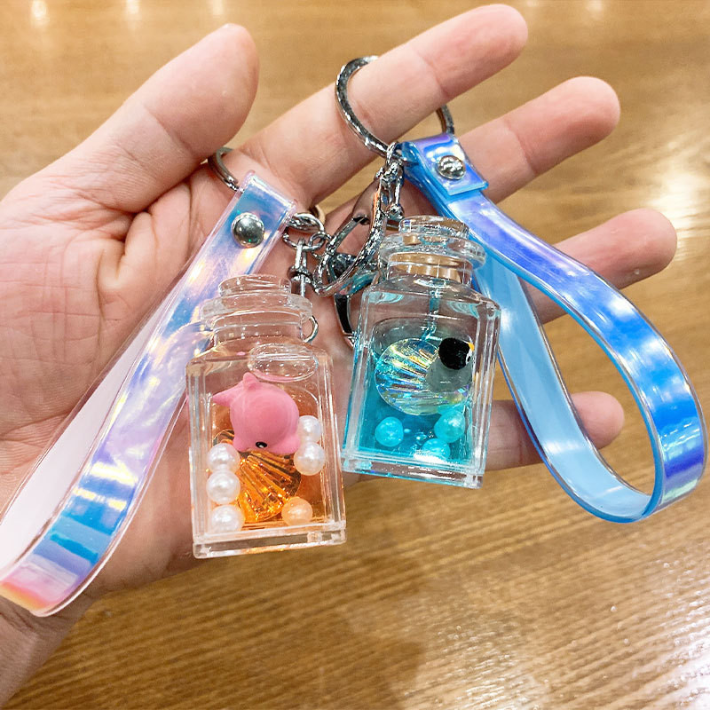 Naujas mados jūrinių gyvūnų automobilio raktų pakabukas, greitas smėlis į alyvą Drift buteliuko raktų maišelio pakabukas, puiki dovana