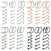 Set de inele pentru nas cu cristale din oțel inoxidabil 20G Set de inele pentru nas în formă de L Set de piercing pentru nară pentru inimă Bijuterii pentru piercing pentru corp.