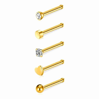Set de inele pentru nas cu cristale din oțel inoxidabil 20G Set de inele pentru nas în formă de L Set de piercing pentru nară pentru inimă Bijuterii pentru piercing pentru corp.
