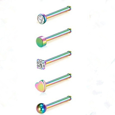Set de inele pentru nas cu cristale din oțel inoxidabil 20G Set de inele pentru nas în formă de L Set de piercing pentru nară pentru inimă Bijuterii pentru piercing pentru corp.
