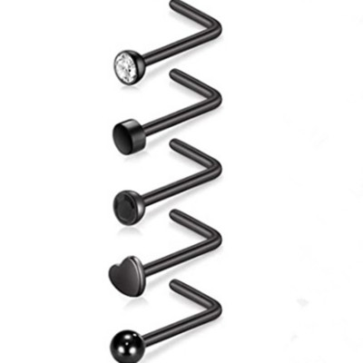 Set de inele pentru nas cu cristale din oțel inoxidabil 20G Set de inele pentru nas în formă de L Set de piercing pentru nară pentru inimă Bijuterii pentru piercing pentru corp.