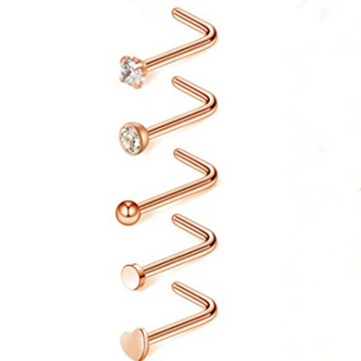 Set de inele pentru nas cu cristale din oțel inoxidabil 20G Set de inele pentru nas în formă de L Set de piercing pentru nară pentru inimă Bijuterii pentru piercing pentru corp.