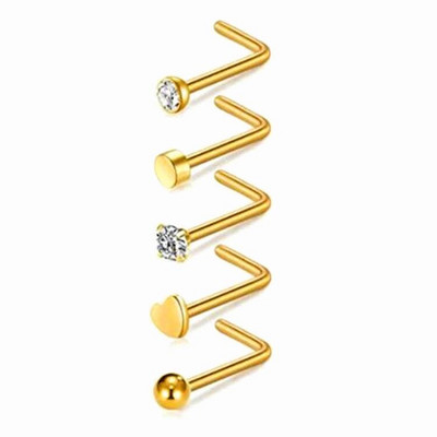 Set de inele pentru nas cu cristale din oțel inoxidabil 20G Set de inele pentru nas în formă de L Set de piercing pentru nară pentru inimă Bijuterii pentru piercing pentru corp.