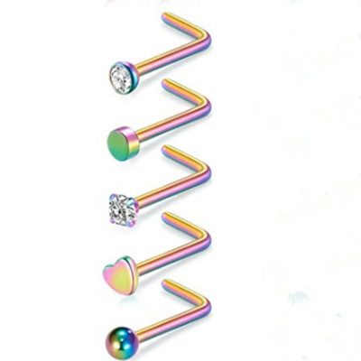 Set de inele pentru nas cu cristale din oțel inoxidabil 20G Set de inele pentru nas în formă de L Set de piercing pentru nară pentru inimă Bijuterii pentru piercing pentru corp.