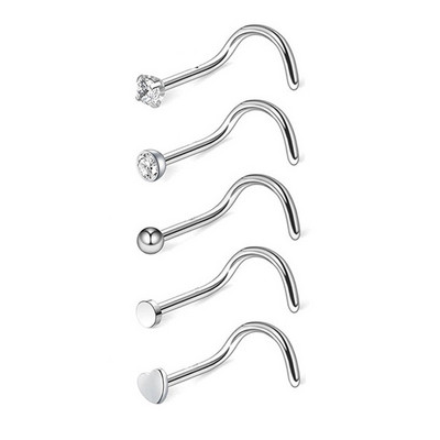 Set de inele pentru nas cu cristale din oțel inoxidabil 20G Set de inele pentru nas în formă de L Set de piercing pentru nară pentru inimă Bijuterii pentru piercing pentru corp.