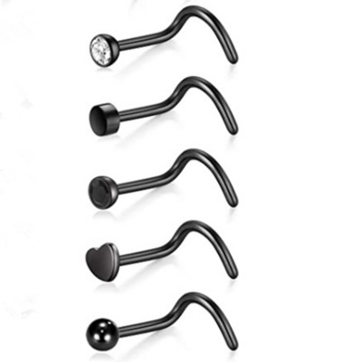 Set de inele pentru nas cu cristale din oțel inoxidabil 20G Set de inele pentru nas în formă de L Set de piercing pentru nară pentru inimă Bijuterii pentru piercing pentru corp.
