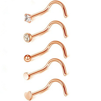 Set de inele pentru nas cu cristale din oțel inoxidabil 20G Set de inele pentru nas în formă de L Set de piercing pentru nară pentru inimă Bijuterii pentru piercing pentru corp.