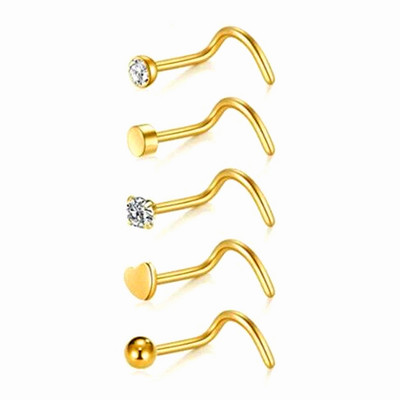 Set de inele pentru nas cu cristale din oțel inoxidabil 20G Set de inele pentru nas în formă de L Set de piercing pentru nară pentru inimă Bijuterii pentru piercing pentru corp.