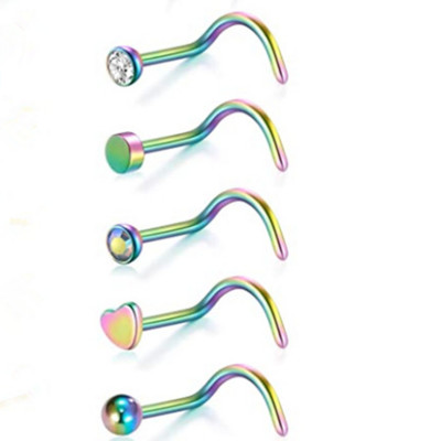 Set de inele pentru nas cu cristale din oțel inoxidabil 20G Set de inele pentru nas în formă de L Set de piercing pentru nară pentru inimă Bijuterii pentru piercing pentru corp.