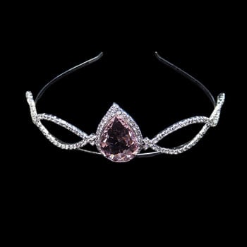 Νέο Pink Glass Teardrop Crown Bride Wedding Headdress Crystal Crown Princess Girl Hair Accessories Wedding Photography Accessori