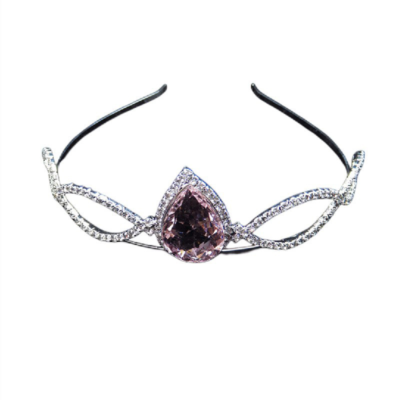 Nouă Coroană cu lacrimi de sticlă roz Mireasă Coefică de nuntă Coroana de cristal pentru prințesă Accesorii pentru păr pentru fete Accesorii pentru fotografie de nuntă