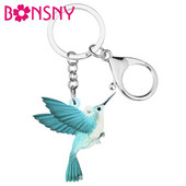 Breloc Bonsny acrilic albastru colibri, breloc cu pasăre animal minunat, bijuterii pentru femei, copii, fete, cadou, accesorii pentru geanți