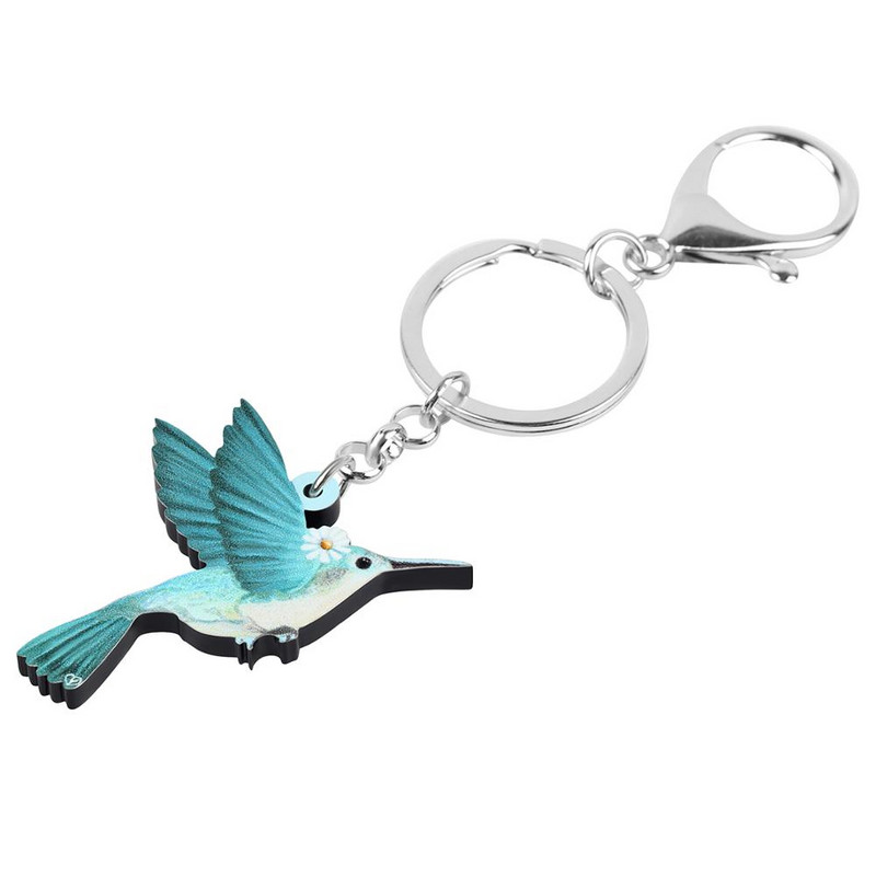 Breloc Bonsny acrilic albastru colibri, breloc cu pasăre animal minunat, bijuterii pentru femei, copii, fete, cadou, accesorii pentru geanți