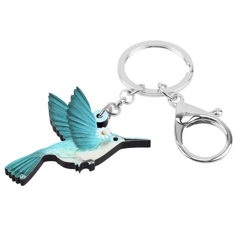 Breloc Bonsny acrilic albastru colibri, breloc cu pasăre animal minunat, bijuterii pentru femei, copii, fete, cadou, accesorii pentru geanți
