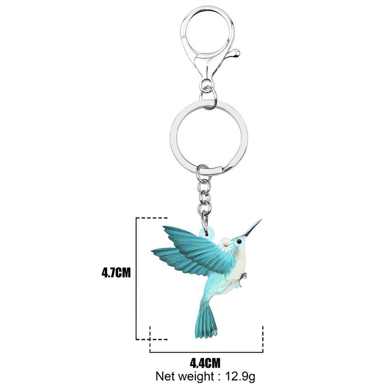 Breloc Bonsny acrilic albastru colibri, breloc cu pasăre animal minunat, bijuterii pentru femei, copii, fete, cadou, accesorii pentru geanți