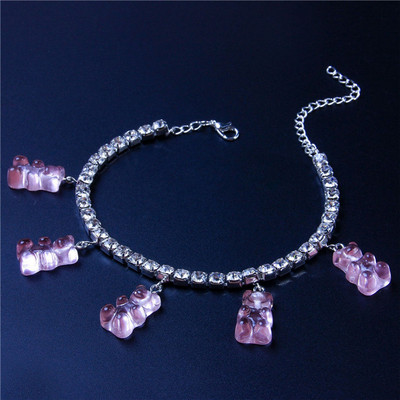 Huitan, drăguț, colorat, rășină, ursuleț, gleznă pentru femei, lanț cu strasuri, brățară de gleznă, accesorii pentru picioare, bijuterii fierbinți pentru petrecere