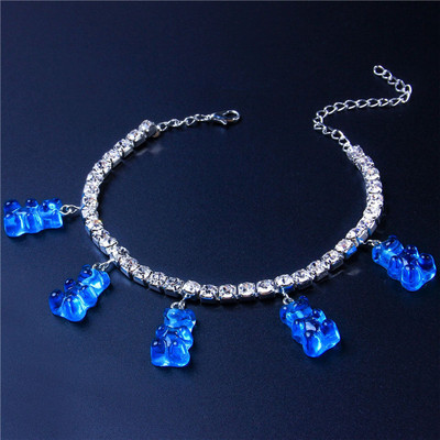 Huitan, drăguț, colorat, rășină, ursuleț, gleznă pentru femei, lanț cu strasuri, brățară de gleznă, accesorii pentru picioare, bijuterii fierbinți pentru petrecere