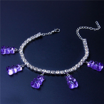 Huitan, drăguț, colorat, rășină, ursuleț, gleznă pentru femei, lanț cu strasuri, brățară de gleznă, accesorii pentru picioare, bijuterii fierbinți pentru petrecere