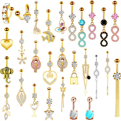 1/2 bucăți inel de buric de culoare aurie inimă 14G inel de buric drăguț bar piercing buric sexy piercing buric dangle inel buric lot