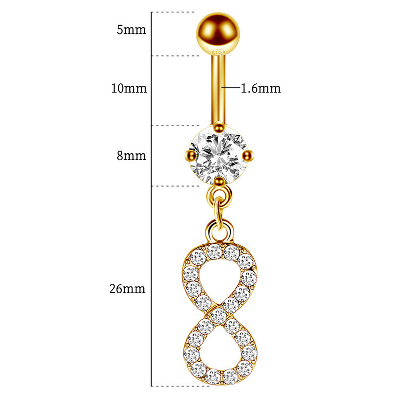 1/2 részes arany színű szív köldökgyűrű 14G hasi gyűrű aranyos köldök piercing bár szexi has piercing csüngő köldökgyűrű tétel