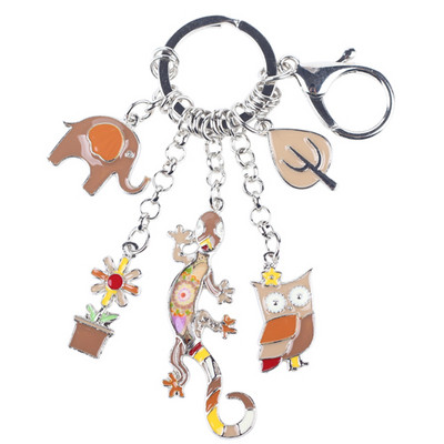 Bonsny 2016 Smaltovaná zliatina Gecko Jašterica Sova Slon Zliatinový prívesok na kľúče pre ženy Dievčenská taška Prívesok na kľúče Kovové šperky Príslušenstvo