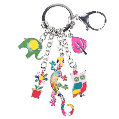 Bonsny 2016 Smaltovaná zliatina Gecko Jašterica Sova Slon Zliatinový prívesok na kľúče pre ženy Dievčenská taška Prívesok na kľúče Kovové šperky Príslušenstvo