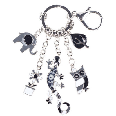 Bonsny 2016 Smaltovaná zliatina Gecko Jašterica Sova Slon Zliatinový prívesok na kľúče pre ženy Dievčenská taška Prívesok na kľúče Kovové šperky Príslušenstvo